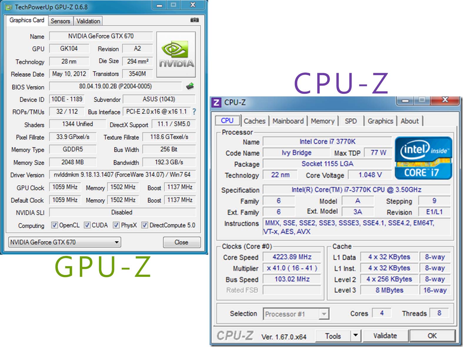 CPU-Z 1.67.1 Final    GPU-Z 0.7.4 Final
