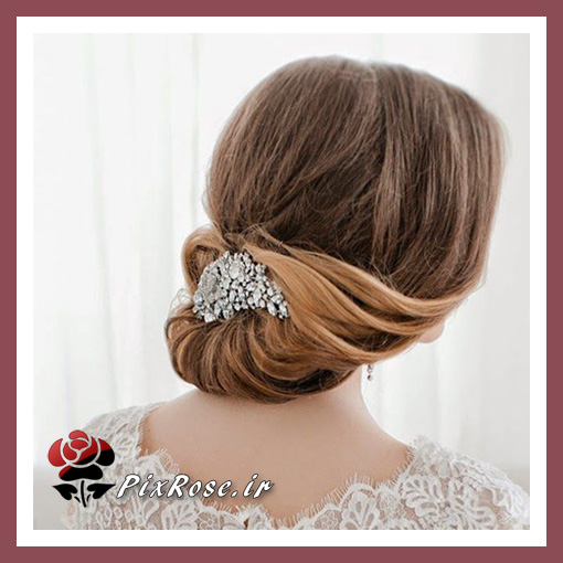 مدل شینیون موی عروس با گل سر