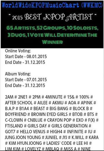 Vote - 2015 Best Kpop Hero Artist In World Wide Kpop Music Chart