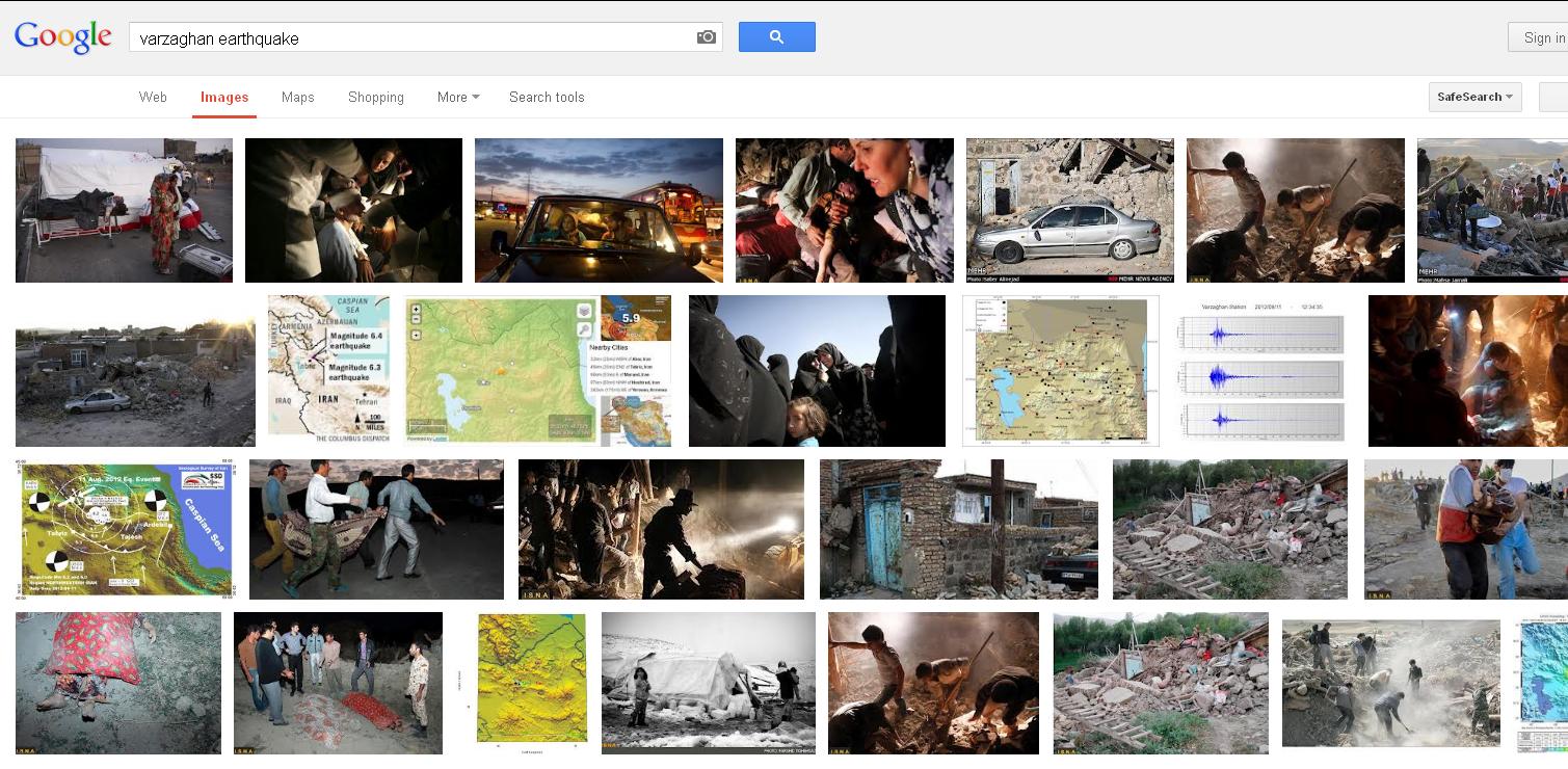 تصوير جستجوي گوگل براي عكس از زلزله ورزقان