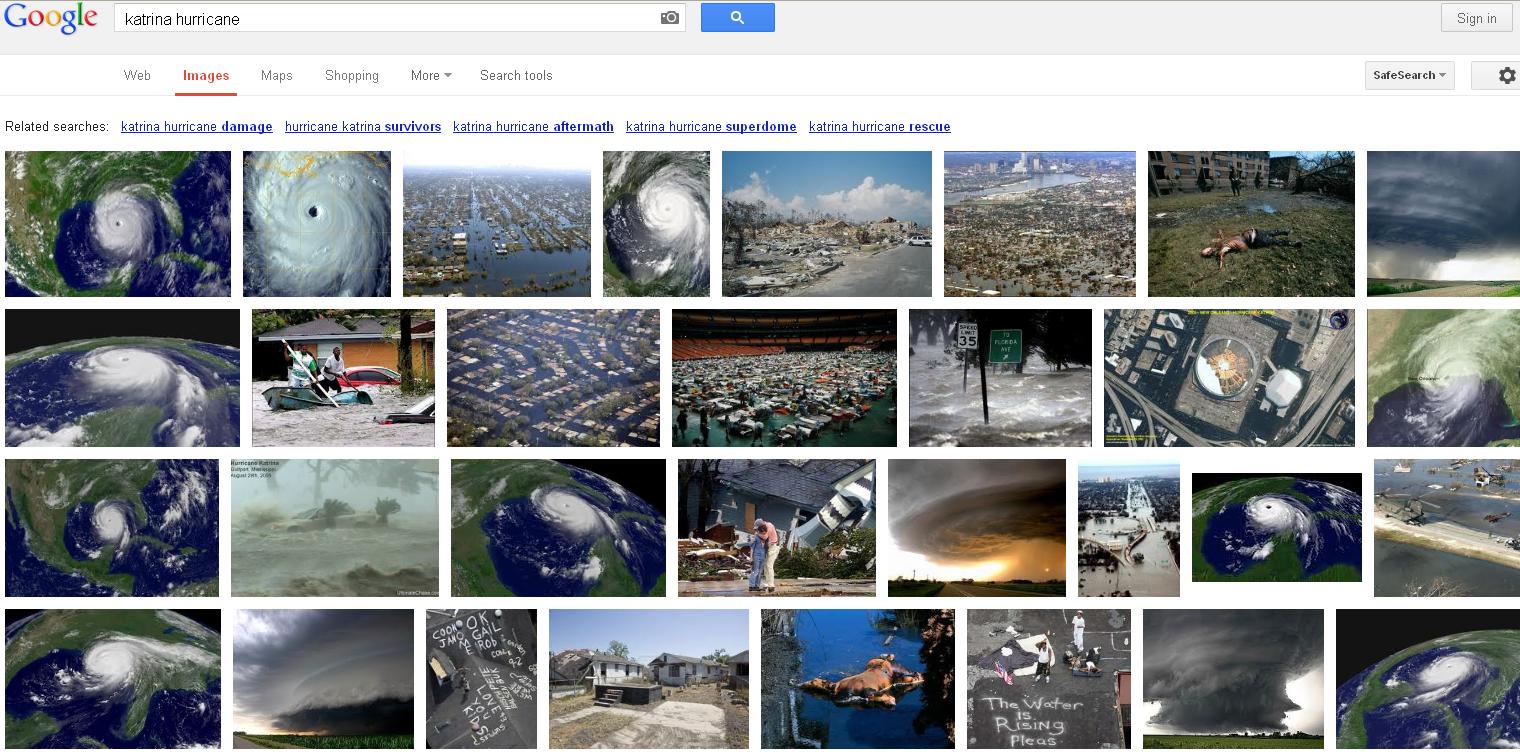 تصوير جستجوي گوگل براي عكس از طوفان كاترينا