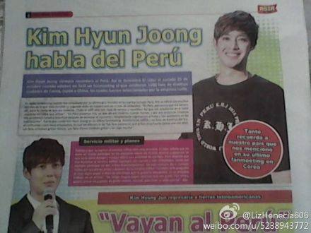 Kim Hyun Joong  Pic in Peru Newspaper